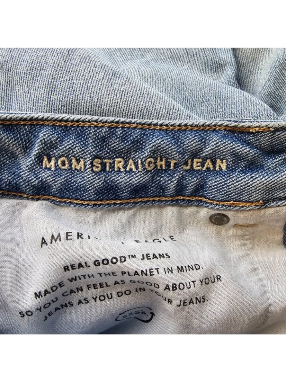 American Eagle Mom Straight Jeans Womens 14 Blue High Rise Denim Stretch - Picture 6 of 9
